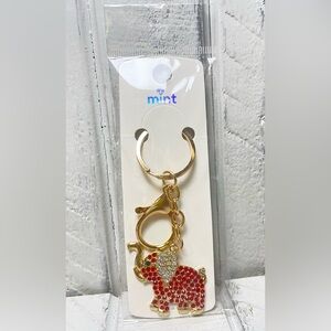 Mint Elephant Keychain Red Rhinestones Gold Tone Accessory Fashion Bag Charm NWT